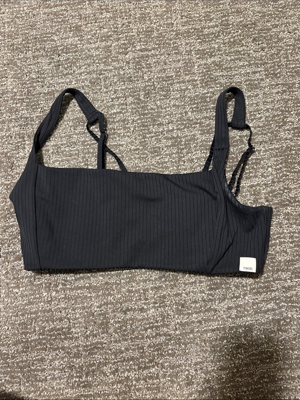 Vuori Ribbed Black Bralette with Adjustable Straps